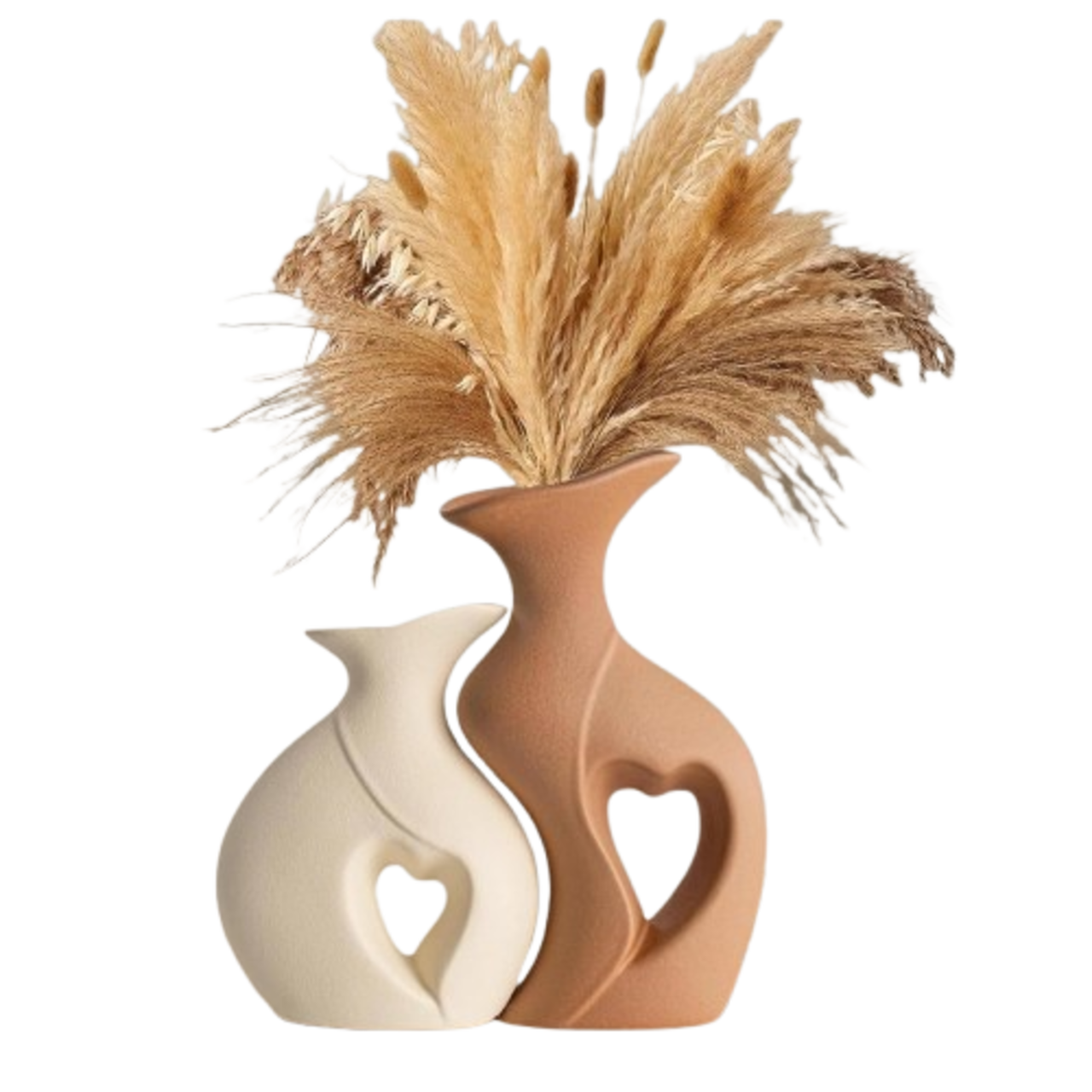 Heart Shaped Ceramic Vase Set of 2 – Minimalist Modern Decorative Vases for Home, Wedding & Table Centerpieces